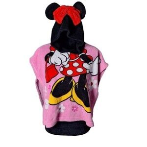 Disney Kids‎ Minnie Mouse Hooded Fleece Poncho Blanket One Size